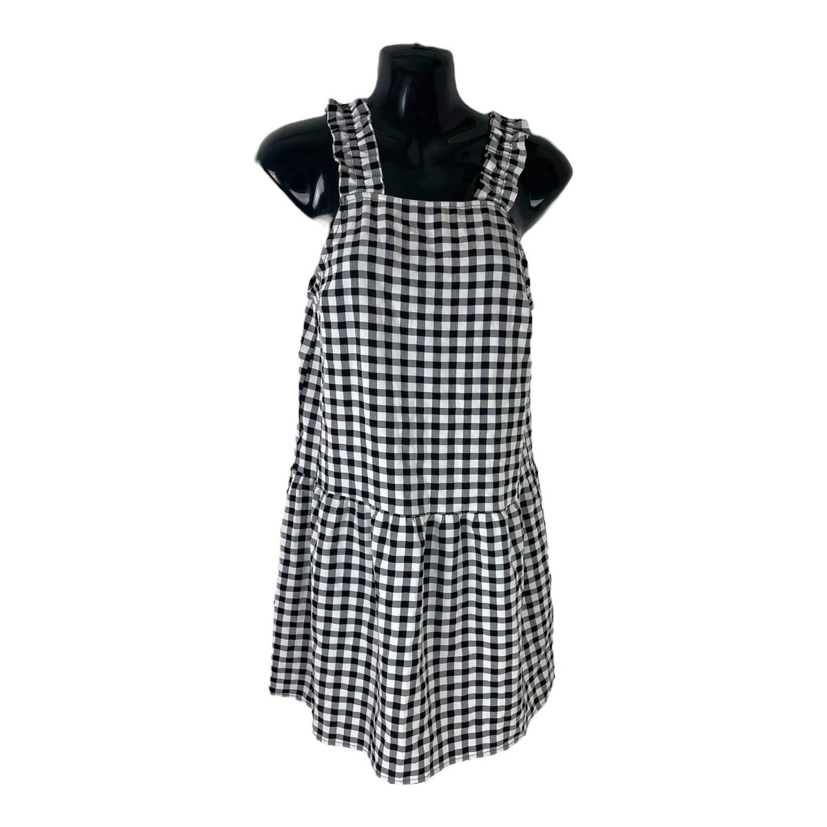 Divided Black & White Gingham Smock Dress Frilled Straps Women’s UK Size XS