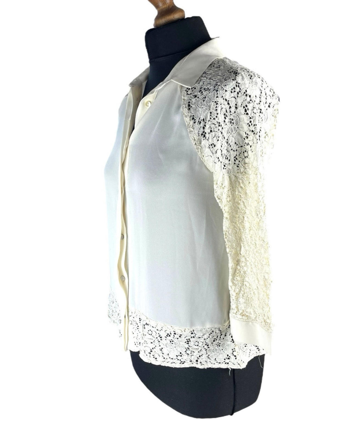 ZARA Cream Zara Basic Ivory Blouse Lace Panels Women's UK Size S
