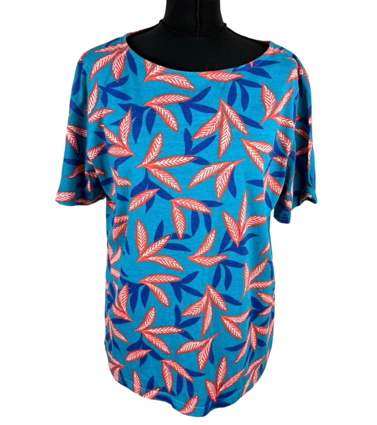 Damart Blue Damart Cotton T-Shirt Blouse Top Women's UK Size 18-20 Leaf Print Multicolour