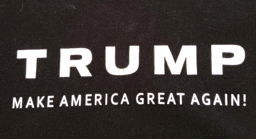 American Apparel Black Trump Print T-Shirt Men's UK Size L Black Crew Neck USA Make America Great Again
