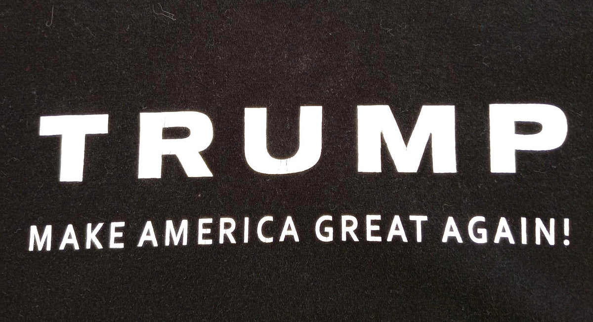 American Apparel Black Trump Print T-Shirt Men's UK Size L Black Crew Neck USA Make America Great Again
