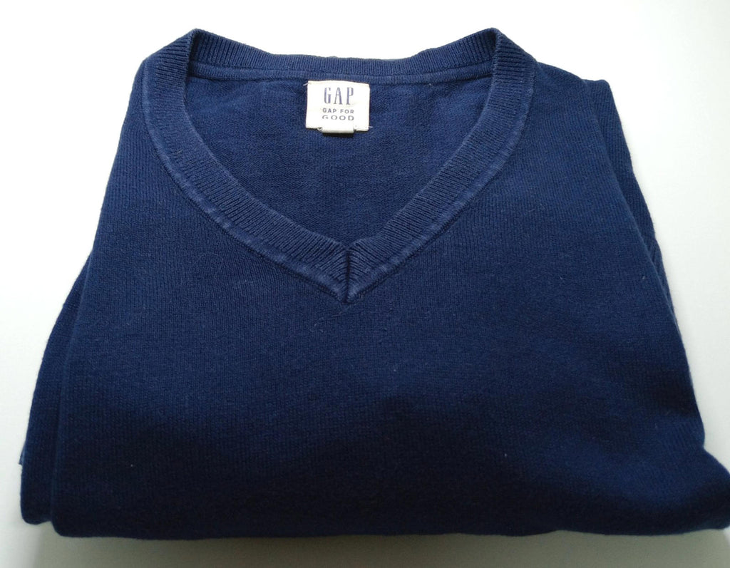 Gap Knit Jumper Men's UK Size L Navy Blue Long Sleeve 100% Cotton V-Neck Sweater
