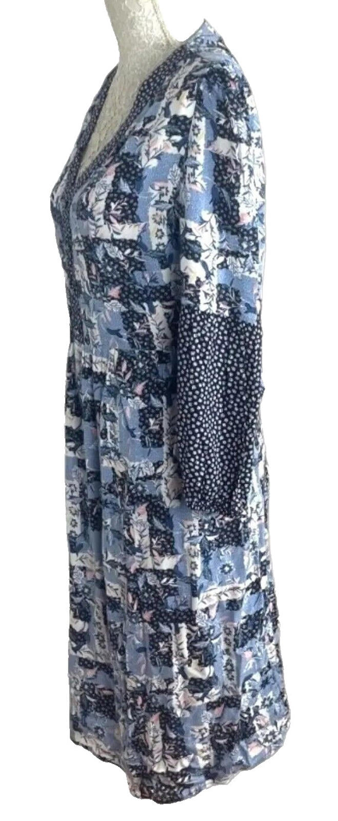 TU Floral Print Midi Dress Women's UK Size 10 Blue Long Bell Sleeve V-Neckline