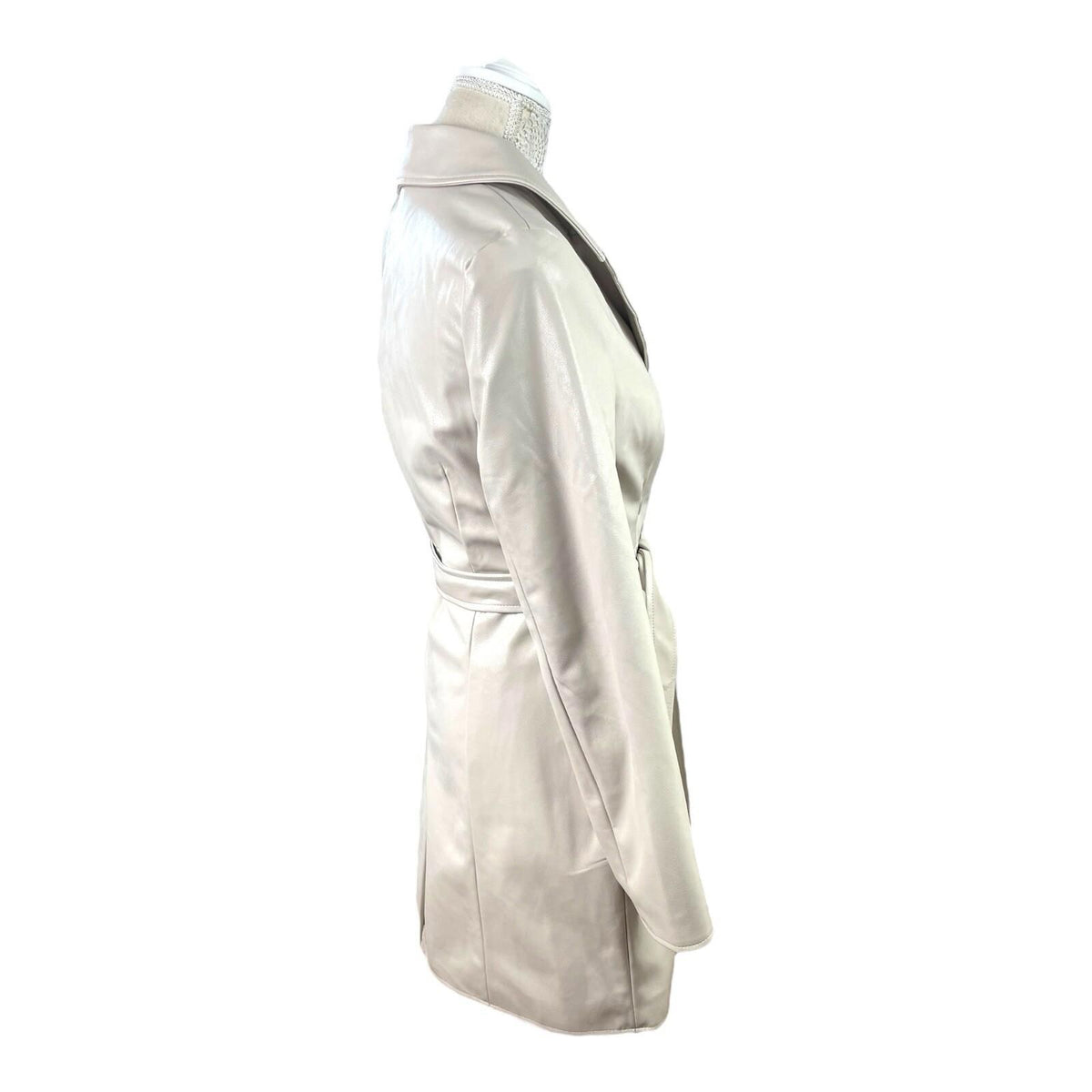 Divided Faux Leather Trench Coat Belted Beige Grey Women's UK Size XS