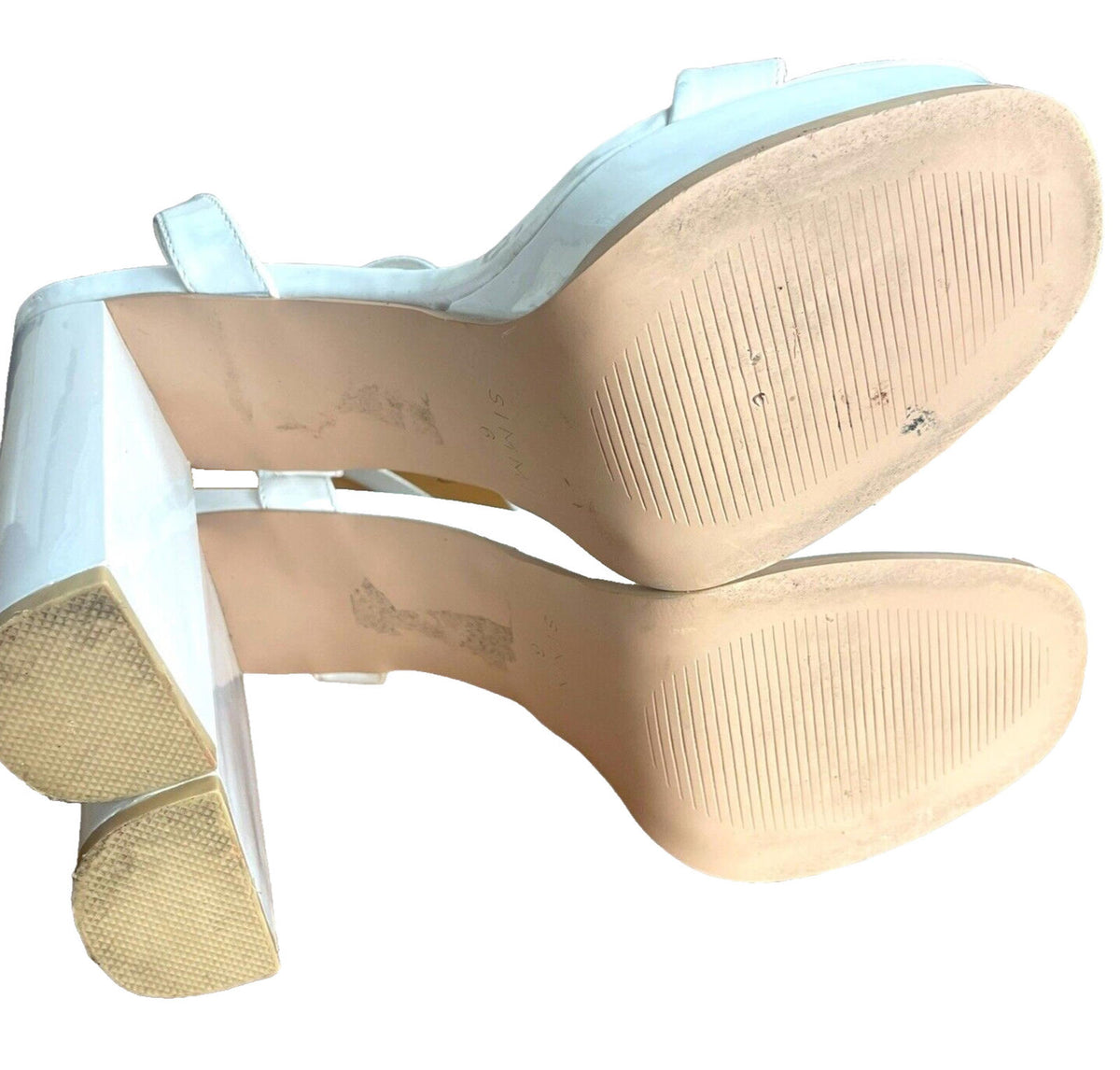 SIMMI White Simmi Platform Block Heel Sandals Women's UK Size 6 Wide Fit White Patent Shoes