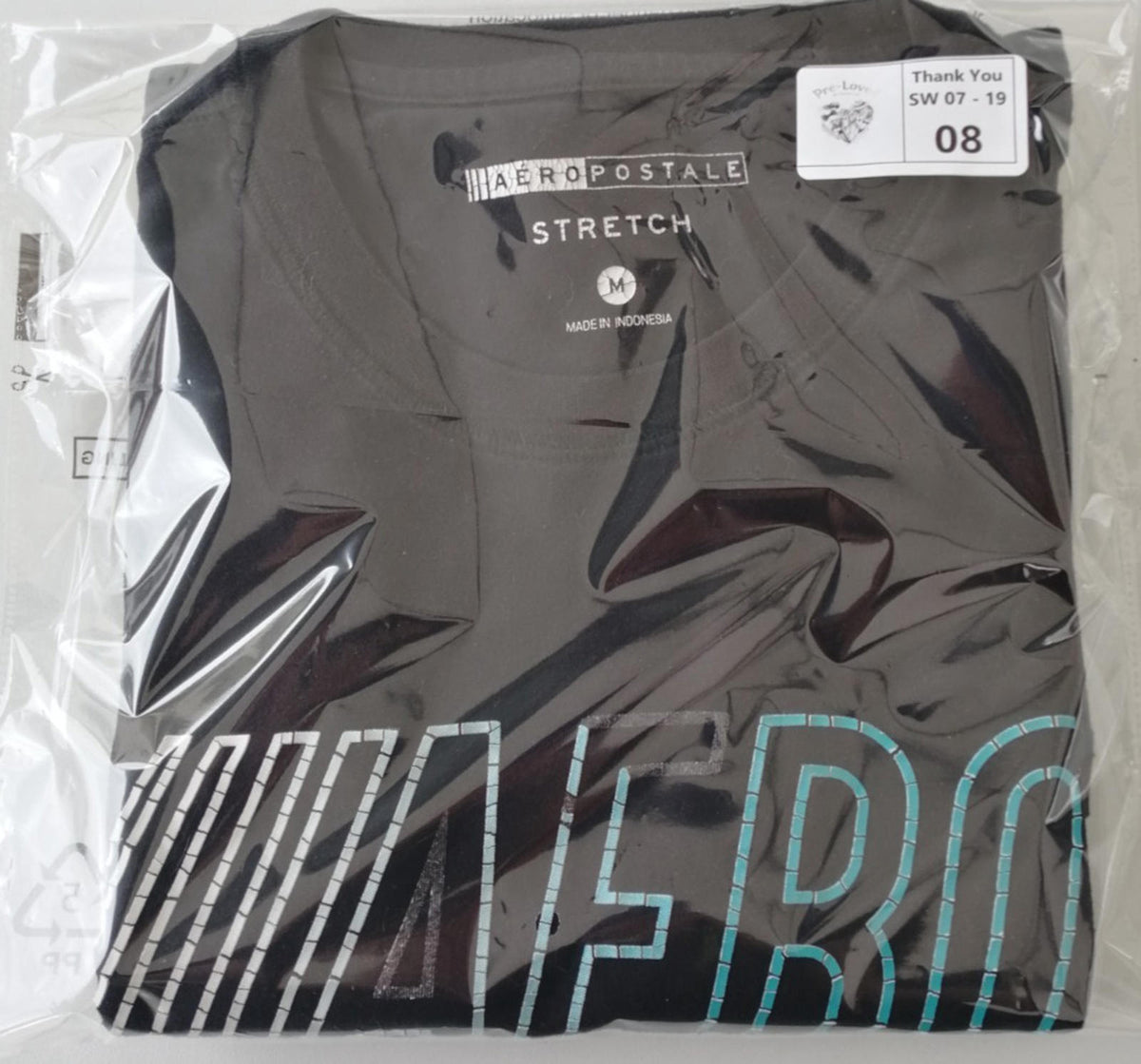 Areopostale Black Graphic Print T-Shirt Men's Size M Black Crew Neck Stretch Fit