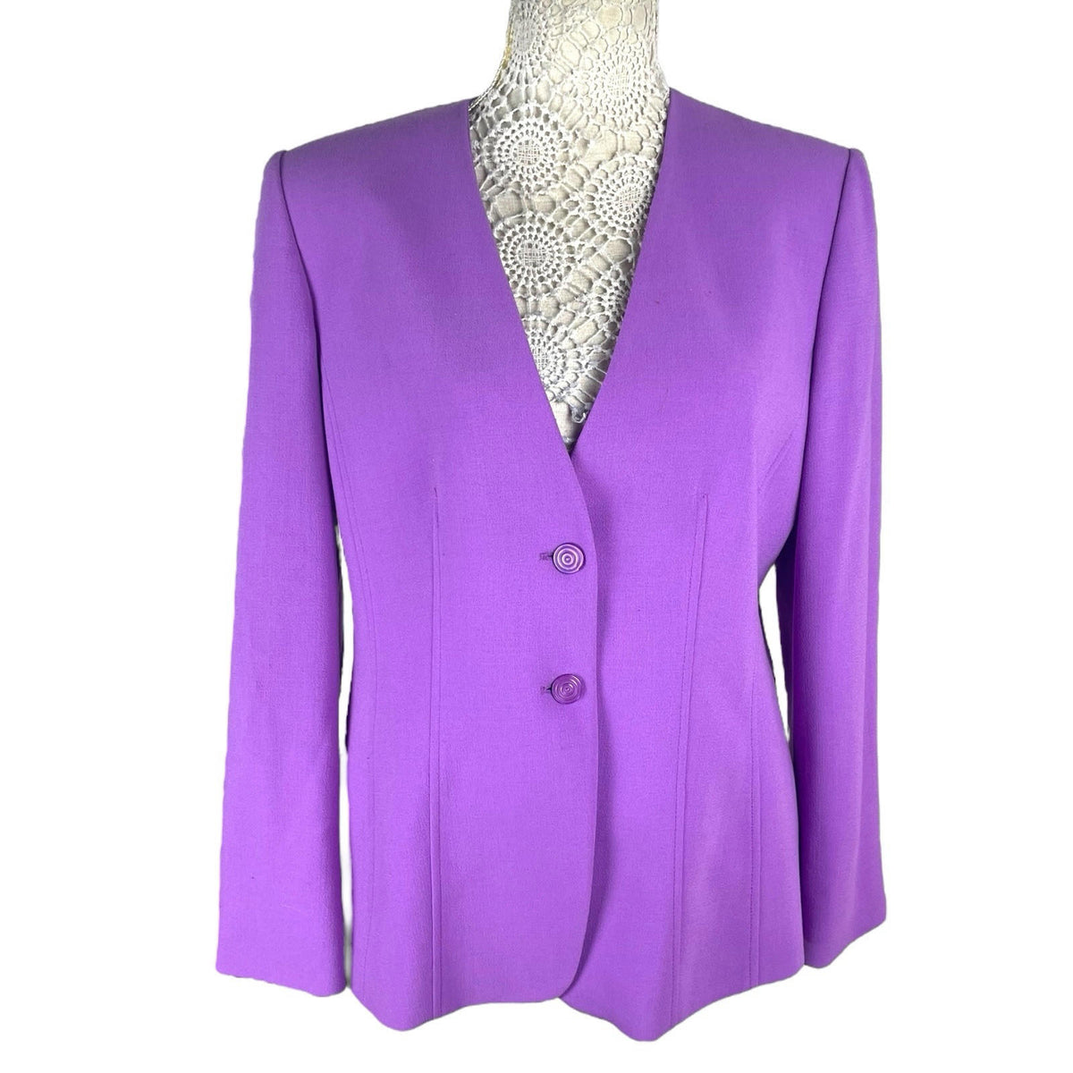 Jaques Vert Blazer Women's UK Size 12 Purple Collarless Shoulder Pads Formal