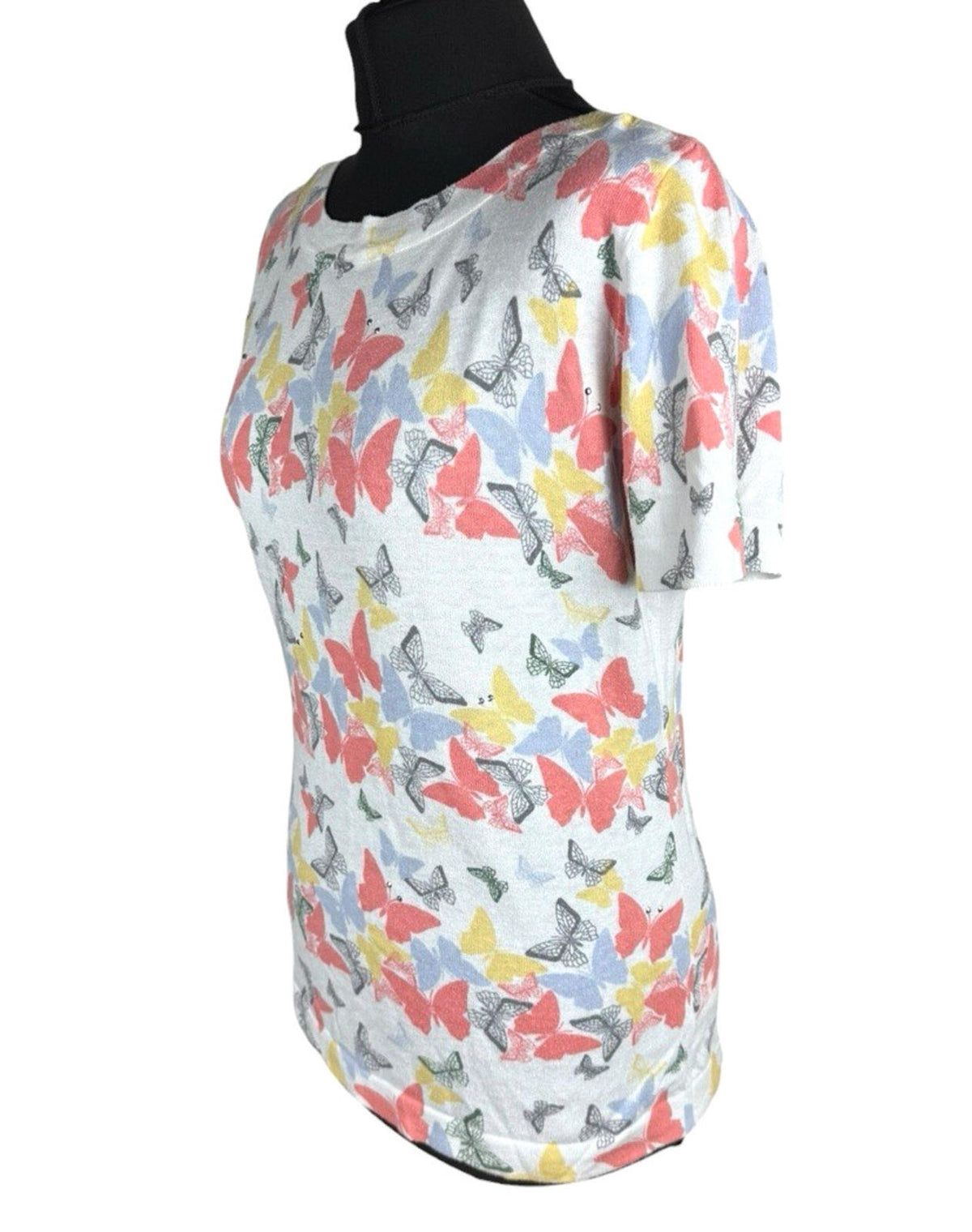 Next White Next Butterfly Print T-Shirt Top Women's UK Size 12 Multi-Color Studded Accents