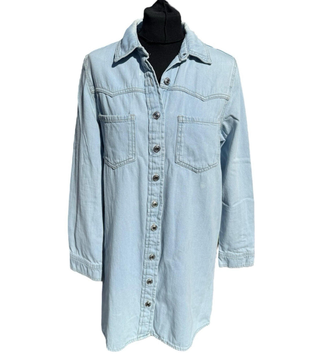 Denim & Co. Light Denim Shirt Jacket Shacket Collared Long Women's UK Size 12