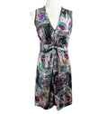 Peacock Feather Print Midi Dress Women’s UK Size M Sleeveless Ruched Waist