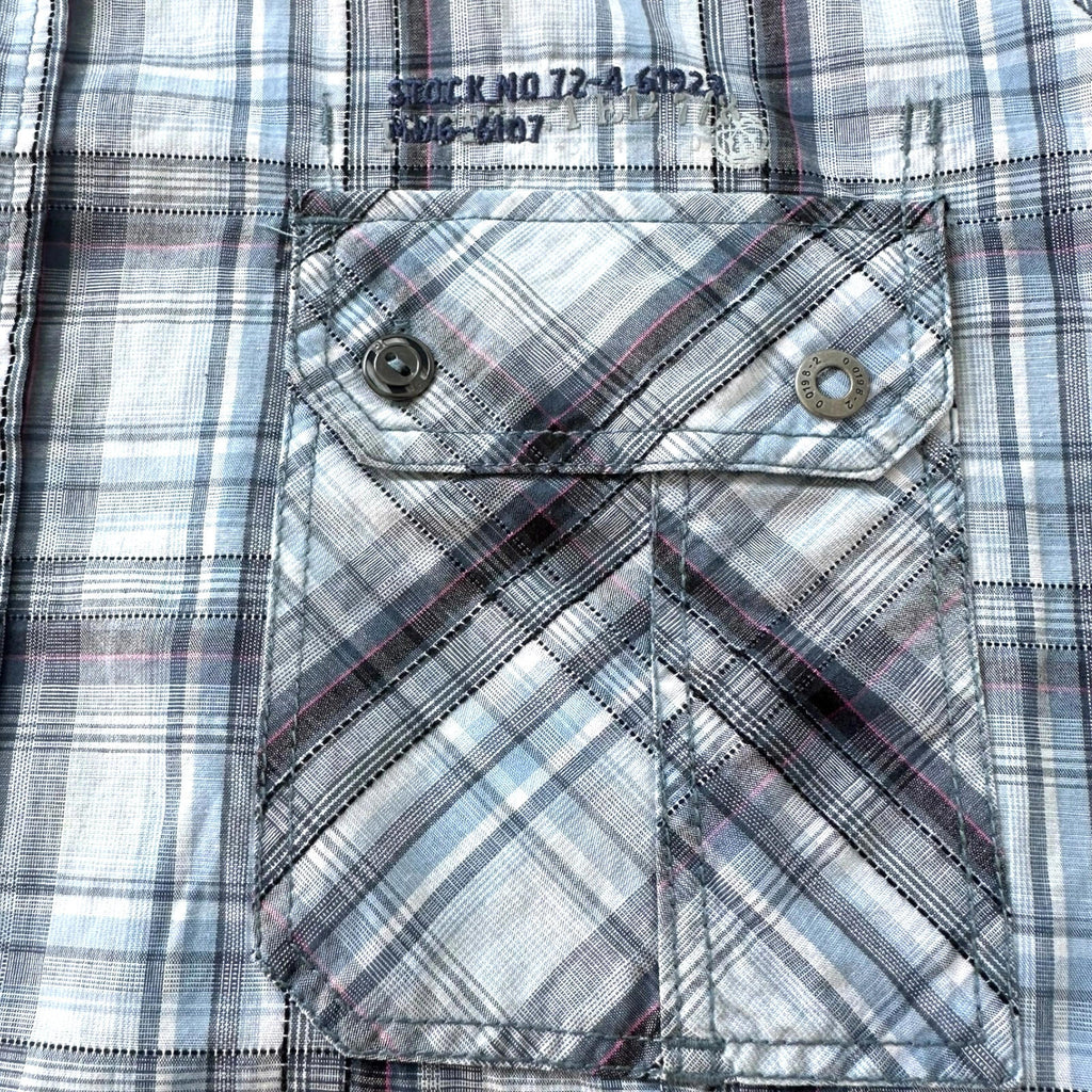 Next Plaid Snap Shirt Men's UK Size XL Long Sleeve Western Blue & White Check