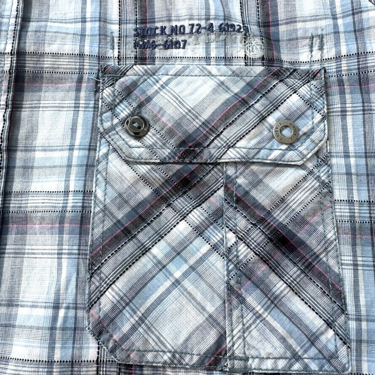 Next Plaid Snap Shirt Men's UK Size XL Long Sleeve Western Blue & White Check
