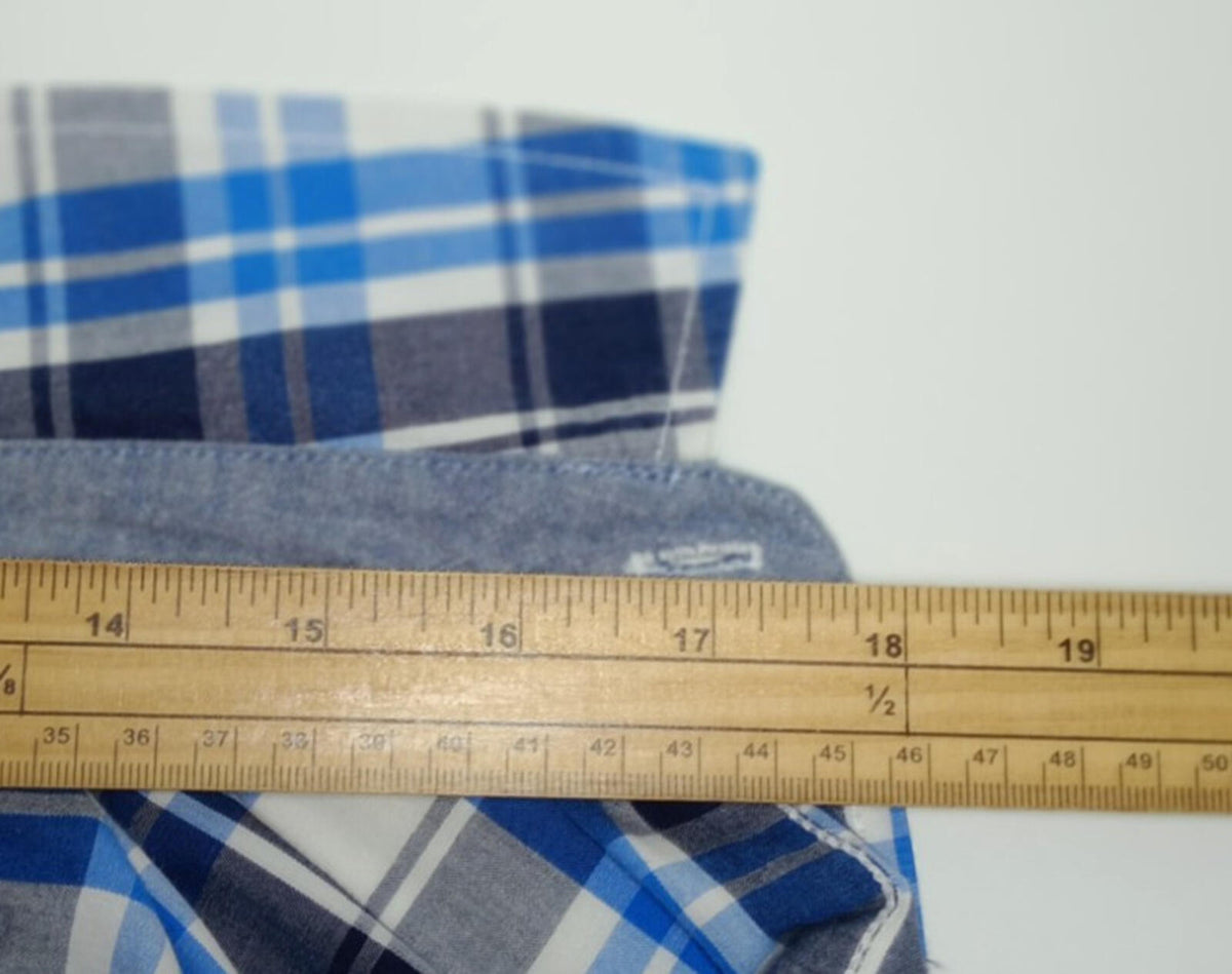 Lee Cooper Men's Shirt UK Size L Blue Check Short Sleeve Pockets 100% Cotton