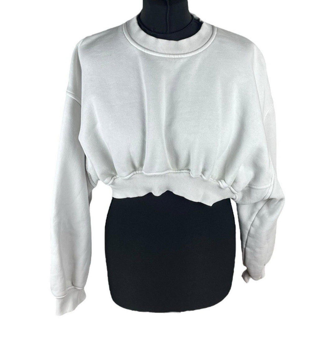 Zara Beige Cropped Sweater Jumper Crew Neck Women's UK Size S