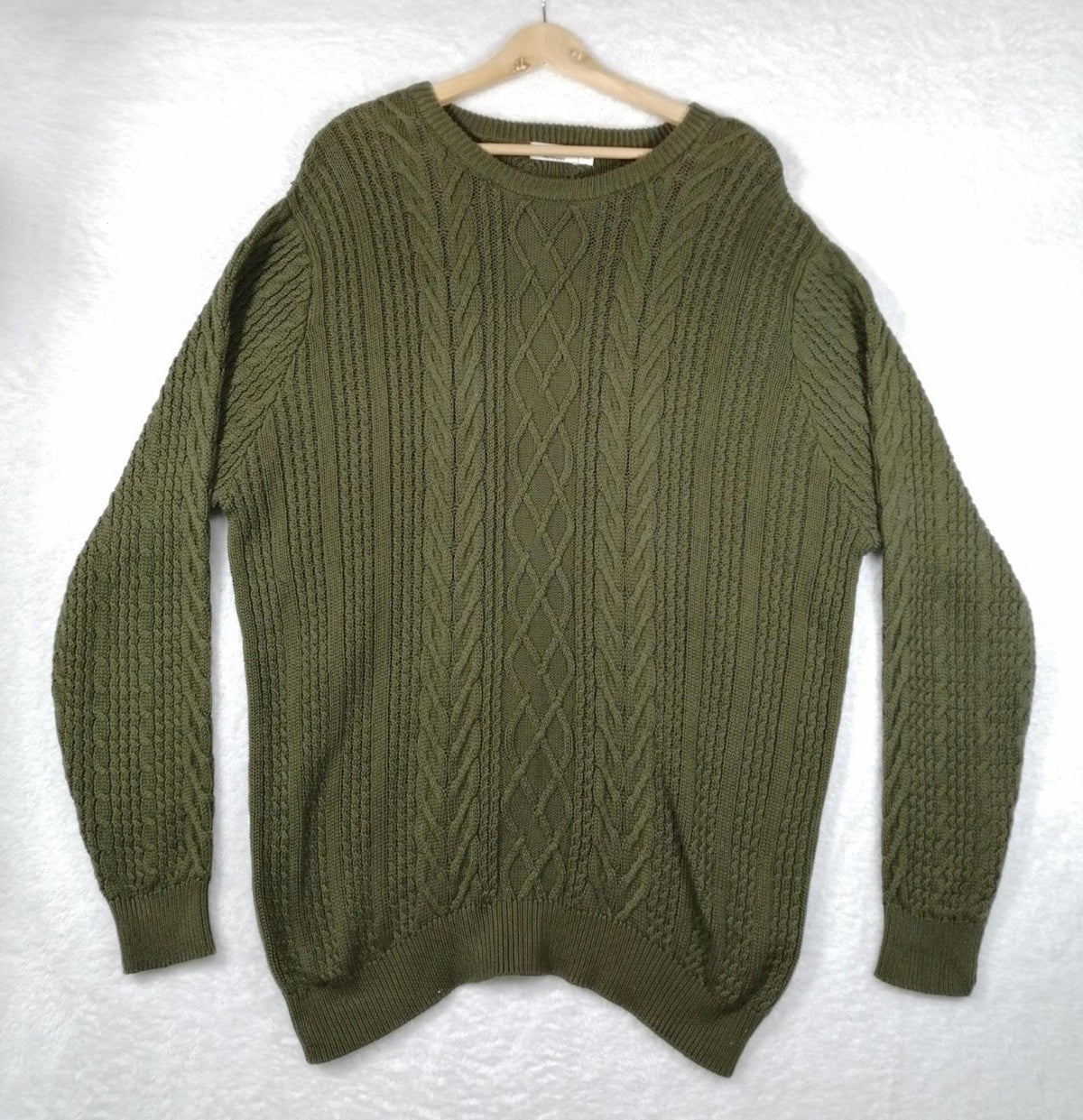 Jacamo Cable Knit Jumper Men's UK Size 2XL Khaki Green Crew Neck Sweater