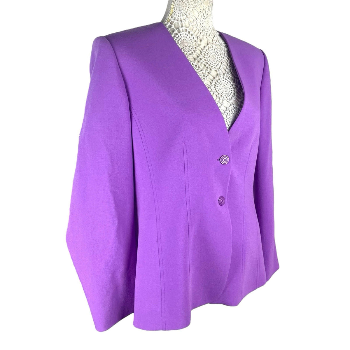 Jaques Vert Blazer Women's UK Size 12 Purple Collarless Shoulder Pads Formal
