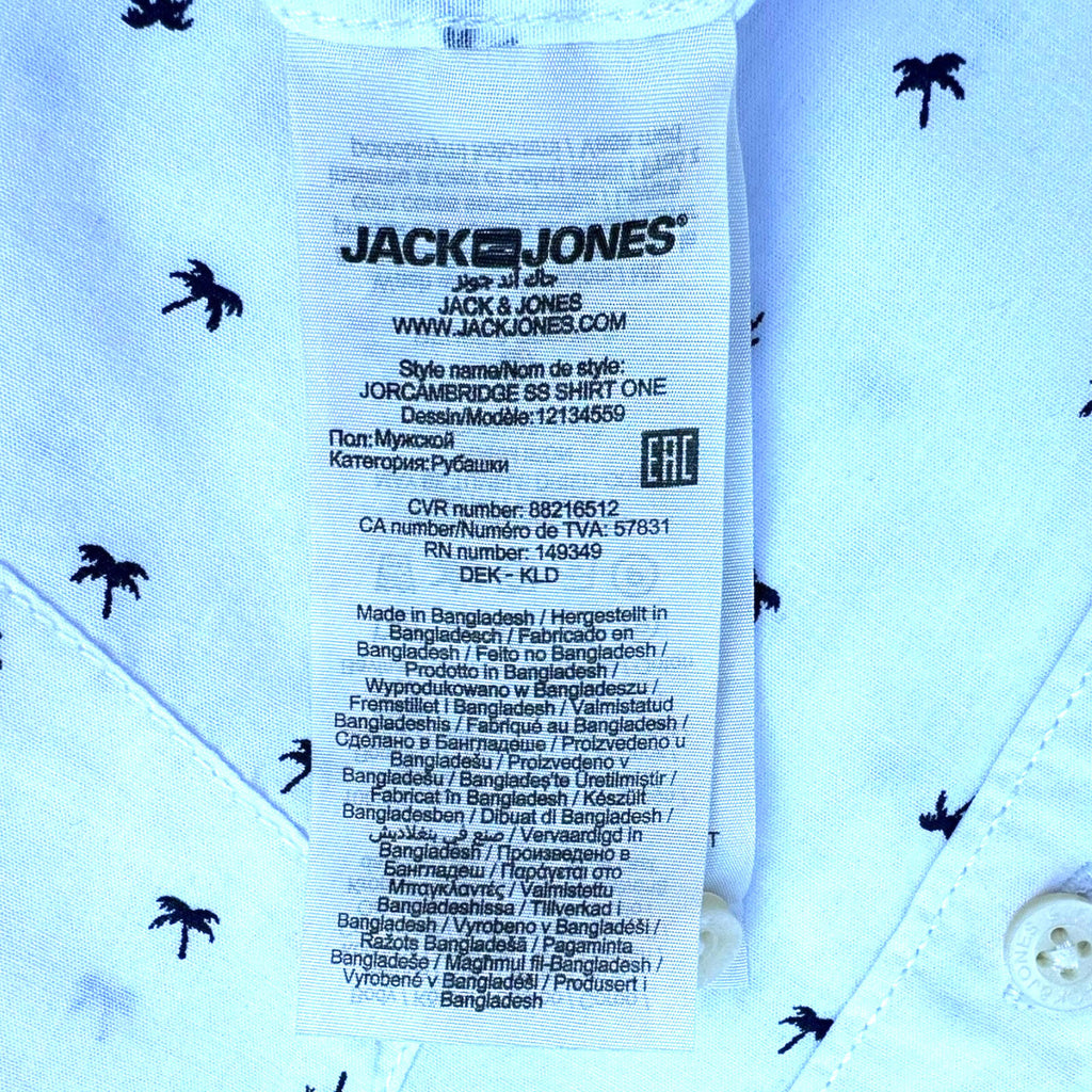 Jack & Jones Shirt Men's UK Size M Short Sleeve White Geometric Palm Print