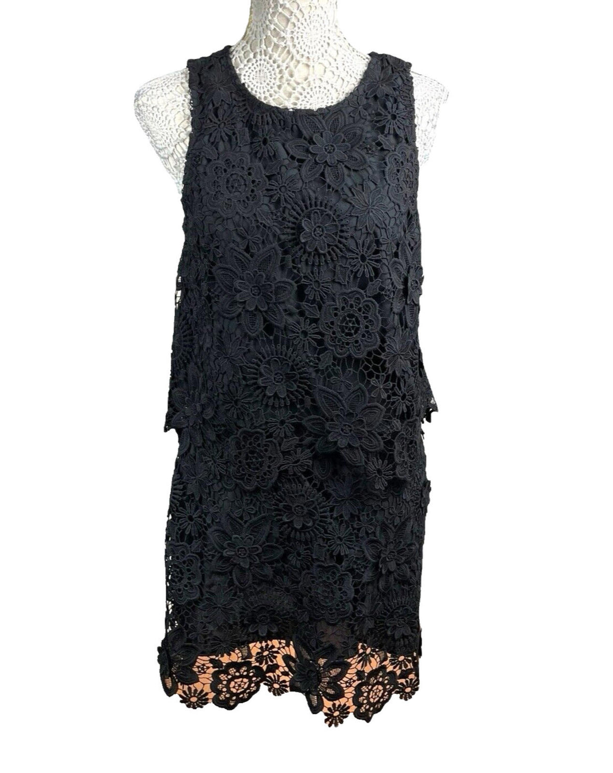 Topshop Black Co-Ord Set Women's UK Size 12 Top & Mini Skirt Layered