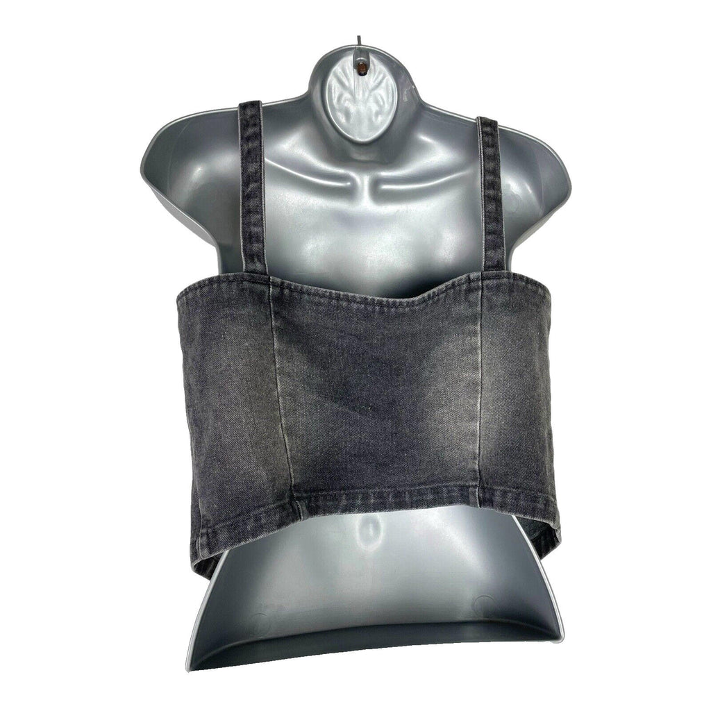 Dark Grey Denim Tank Top Lace Up Front Bow Detail Women's UK Size S