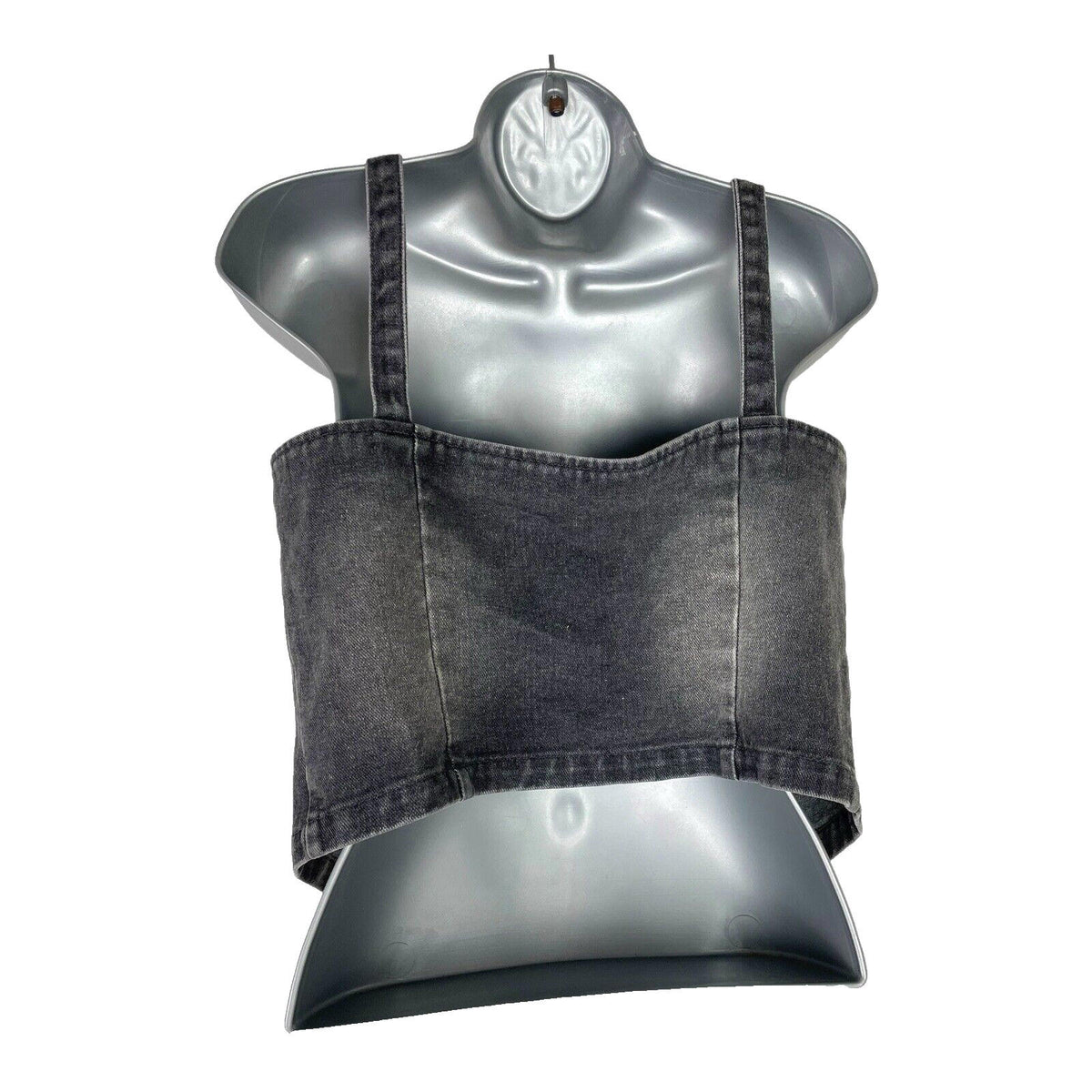 Dark Grey Denim Tank Top Lace Up Front Bow Detail Women's UK Size S