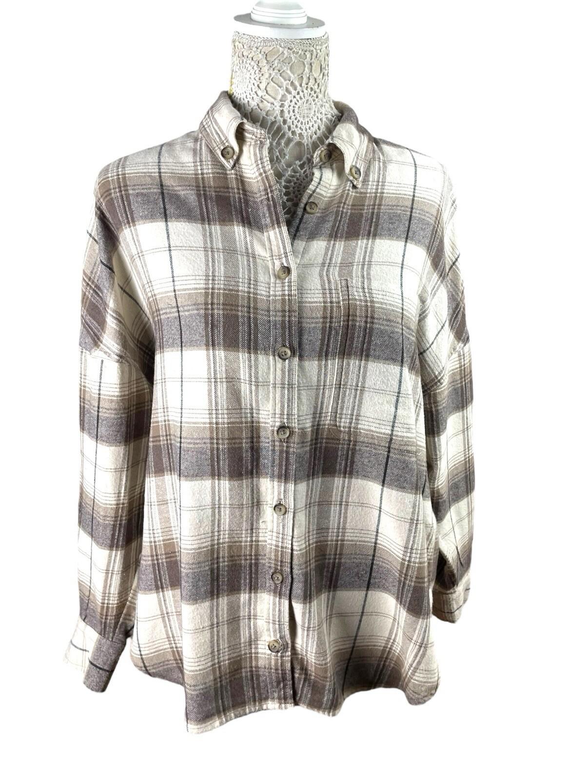 Stradivarius Beige Check Shirt Cotton Soft Touch Oversized Women’s UK Size XS