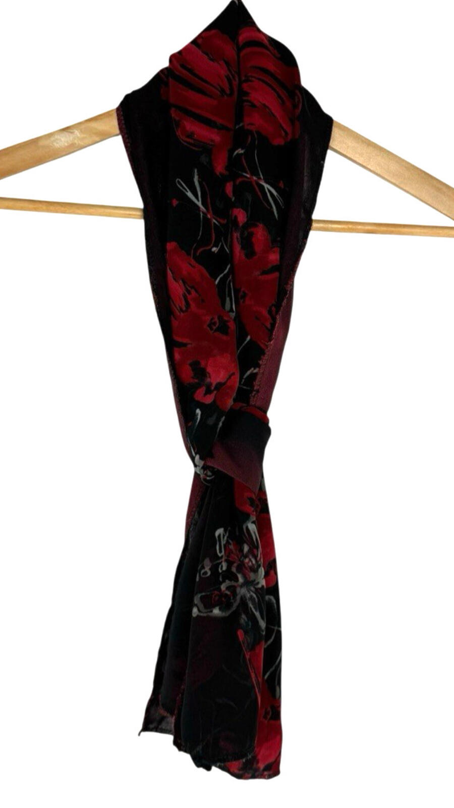 Floral Dress Set Women's UK Size XL (16) Chiffon Midi Cardigan & Scarf Black Red