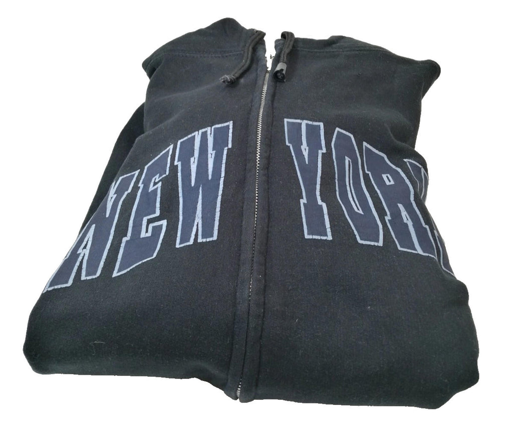 SAAD Collection Black New York Hoodie Men's Size XL Black Jersey Hooded Pockets Zip Front