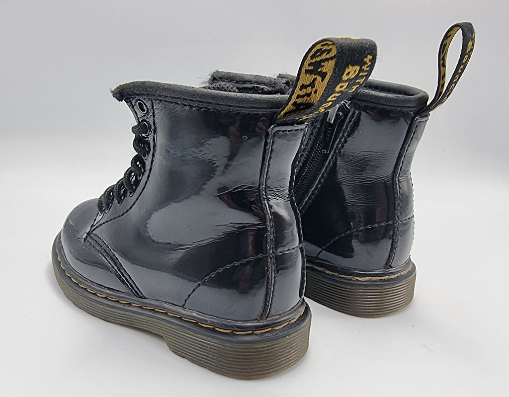 Dr Martens Toddler 1460 Black Patent Boots Side Zip Shoes Kids Size UK 7 EUR 24