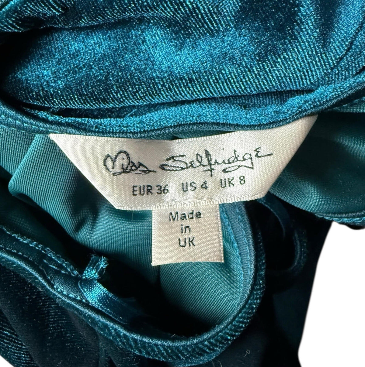 Miss Selfridge Dark Green Velour Bodysuit Women's UK Size 8 Sleeveless Green
