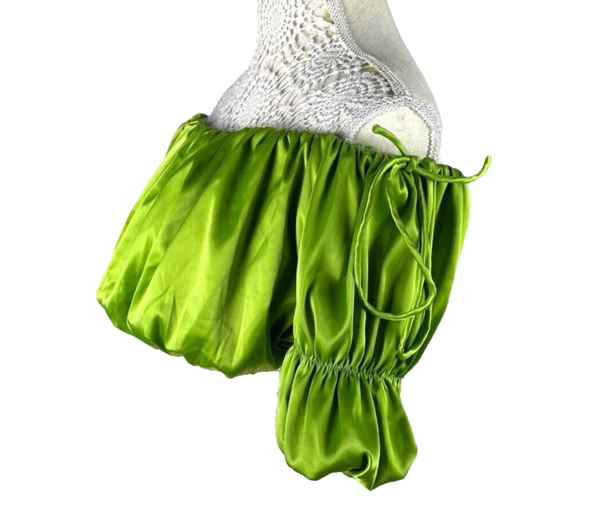 Pretty Little Thing Ruffle Satin Crop Top Green Off Shoulder Women's UK Size 8