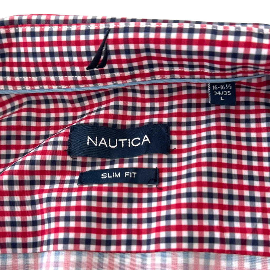 Nautica Button Up Plaid Shirt Men's UK Size L Slim Fit Long Sleeve Pockets