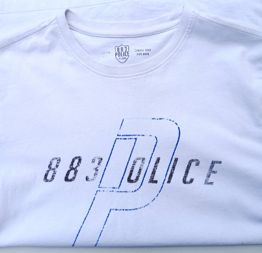 883 Police T Shirt Men's UK Size S White 100% Cotton Easy Care Graphic Print