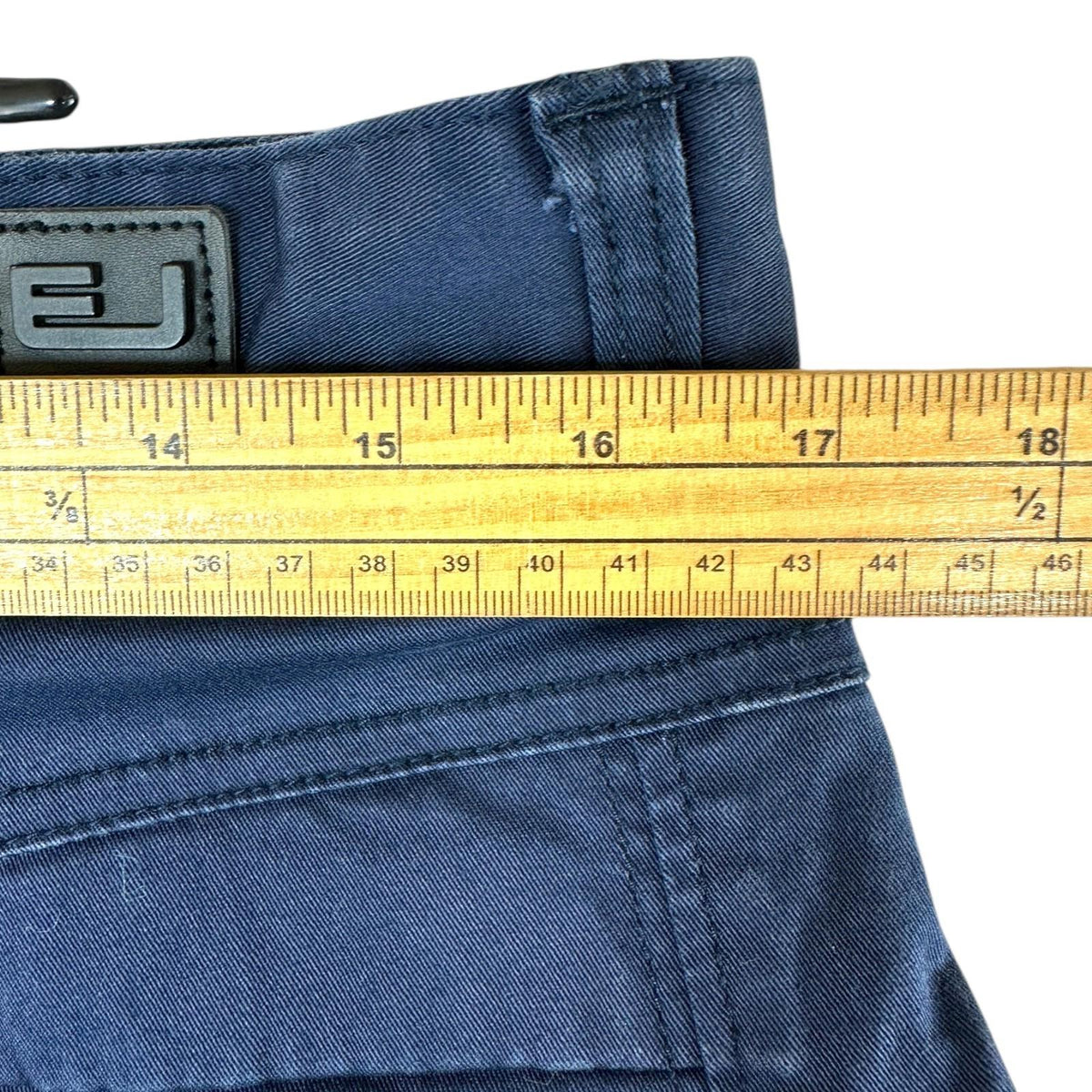 EJ Denim Shorts Men's UK Size 34 W Navy Blue Embroidered Logo Denim Button Up