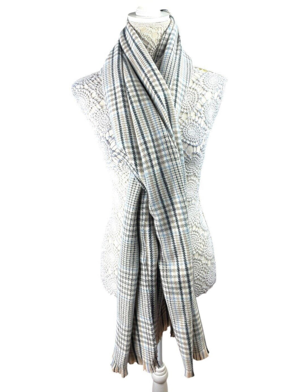 Primark Scarf Shawl Wrap Beige & Blue Checkered XL Soft Touch One Size
