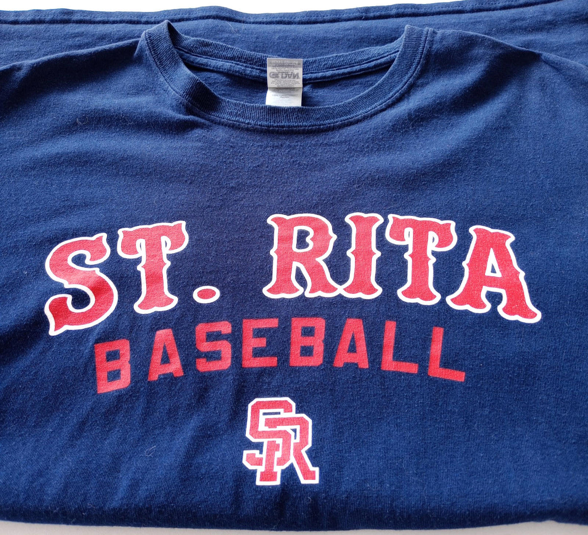 Gildan Blue St. Rita Baseball Graphic Print T-Shirt Men's UK Size XL Blue Crew Neck