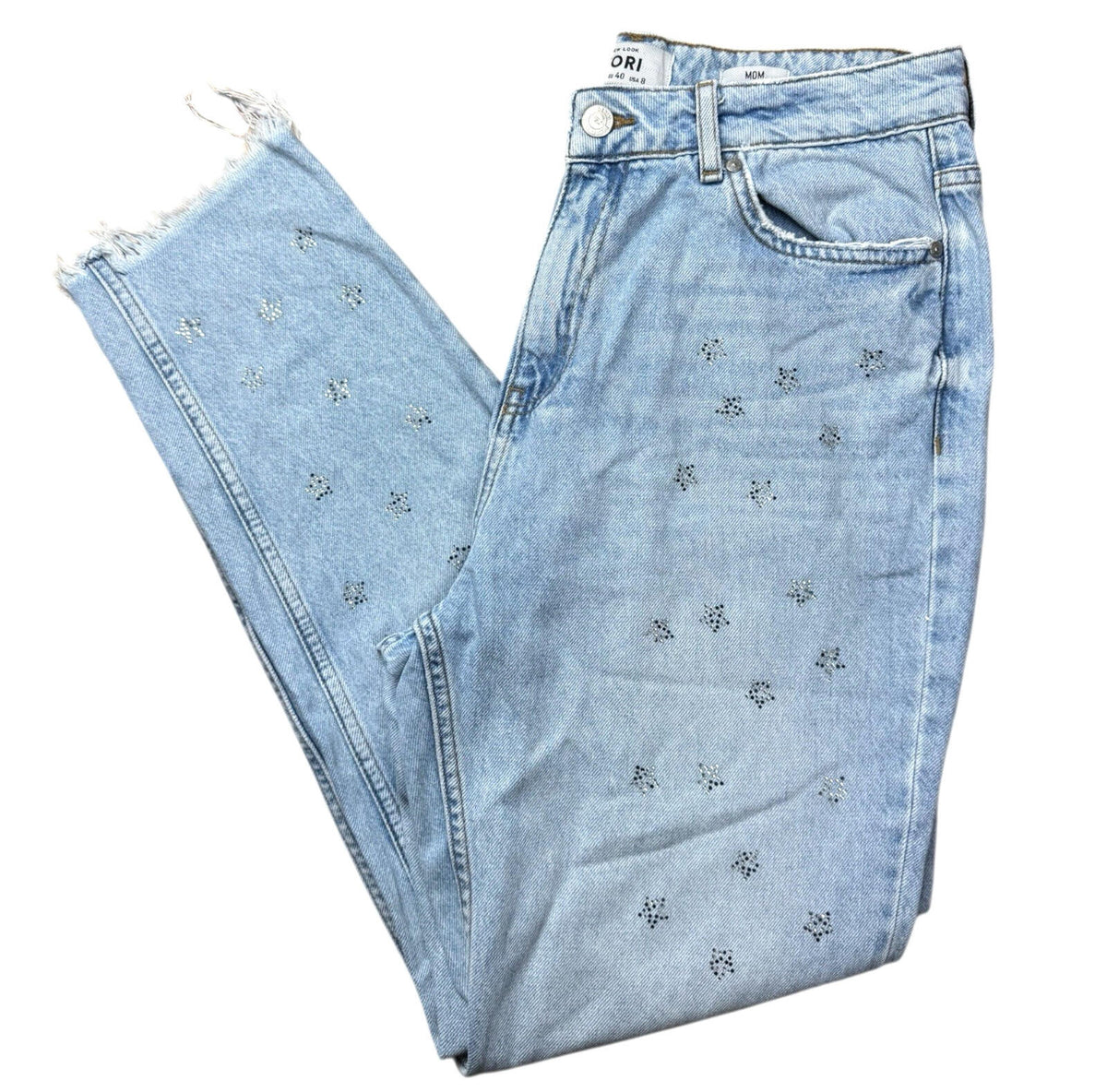 New Look Jeans Diamante Mom Women's UK Size 12 Straight Leg Tori Blue Denim