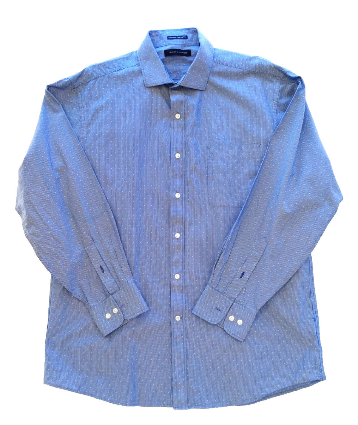 Tommy Hilfiger Shirt Men's UK Size L Blue Geometric Long Sleeve Pockets