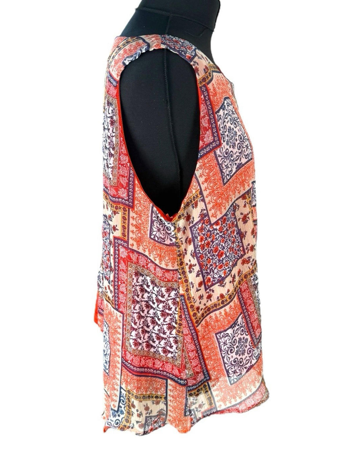 Wallis Orange Pattern Vest Top Chiffon Colour Block Women's UK Size 18