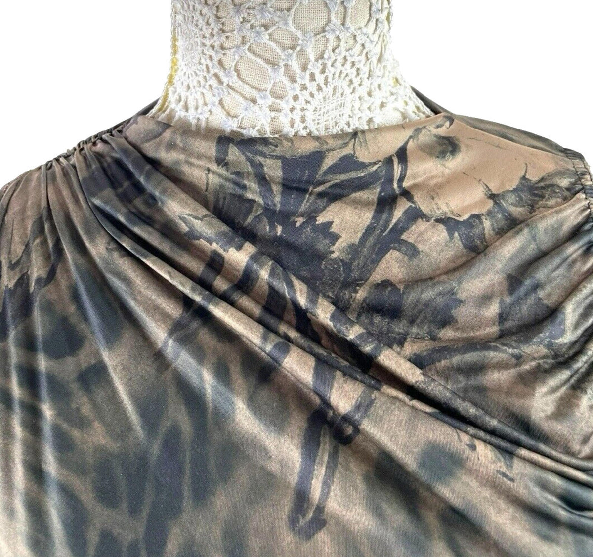 Pretty Little Thing Khaki Satin Tank Top High Neck Stretch Women's UK Size 8