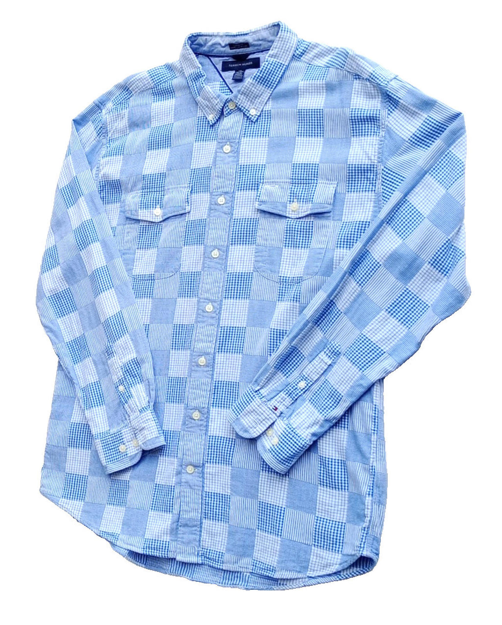 Tommy Hilfiger Men's UK Size 2XL Blue Check Long Sleeve Pockets Easy Care