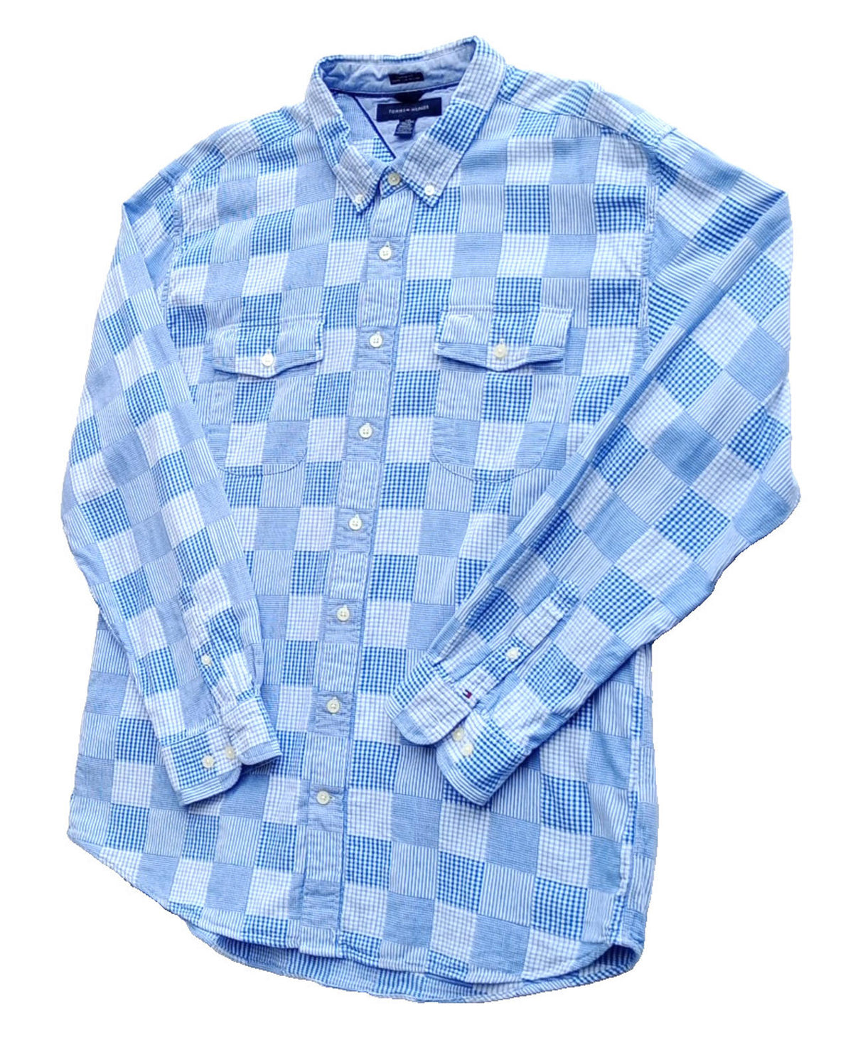 Tommy Hilfiger Men's UK Size 2XL Blue Check Long Sleeve Pockets Easy Care