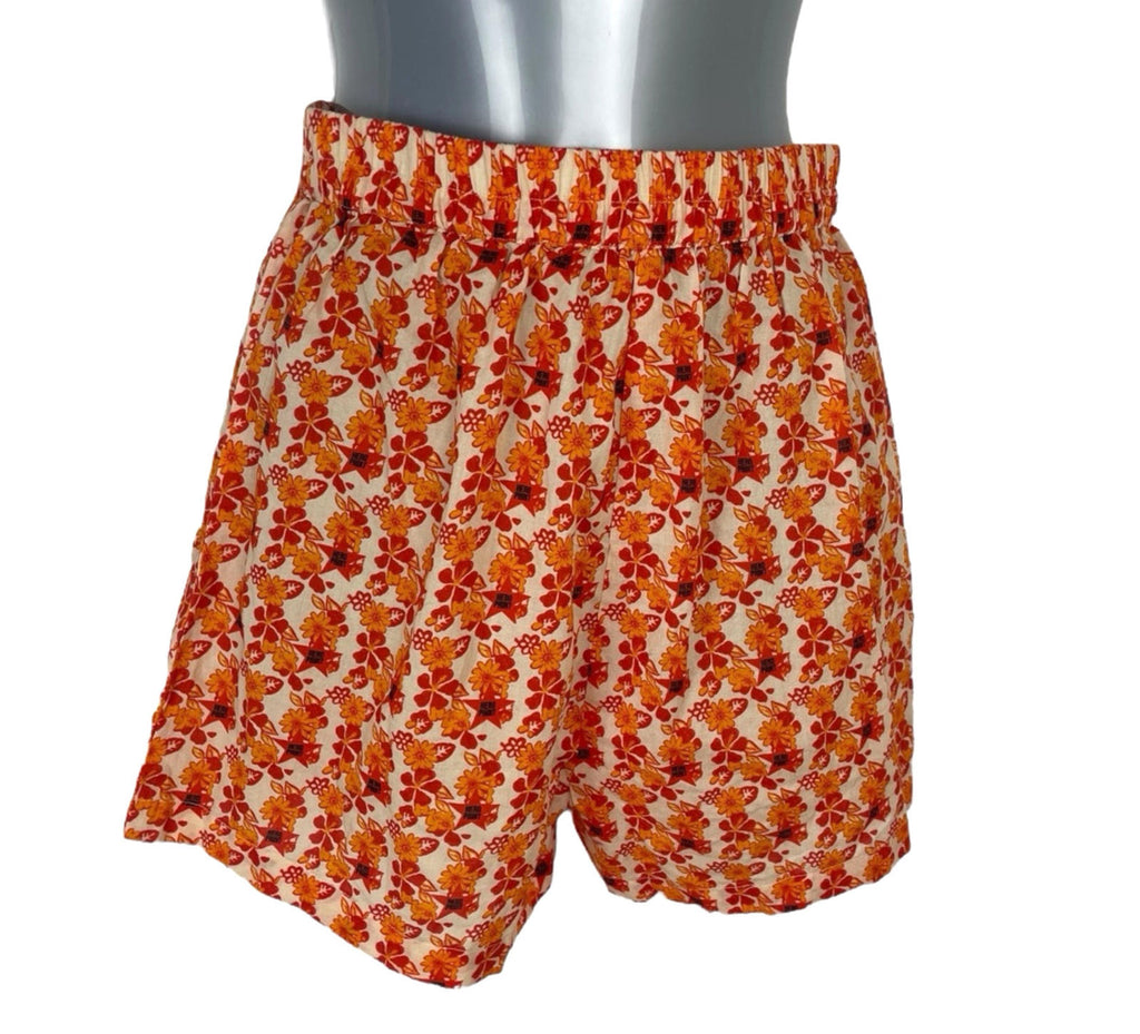 Bright Orange Floral Shorts High Waist Women's UK Size S