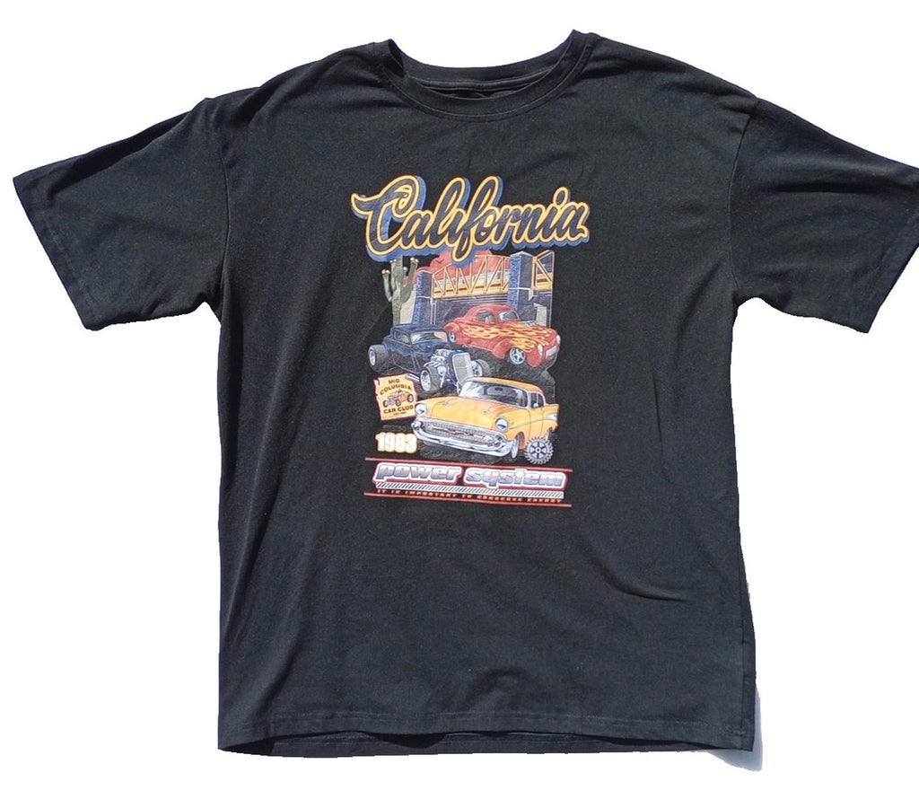 SHEIN Black California Graphic Print T-Shirt Men's UK Size S Black Crew Neck 100% Cotton