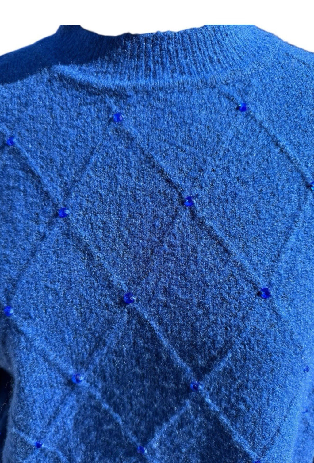 Honor Millburn Bright Blue Knit Jumper Diamante Accents Women’s UK Size M 14-16