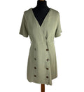 Primark Khaki Green Dress Brown Button Knee Length V Neck Women’s UK Size 12