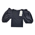 ZARA Black Zara Crop Top Balloon Sleeve Black Ribbed Ruffle Women's UK Size Small S
