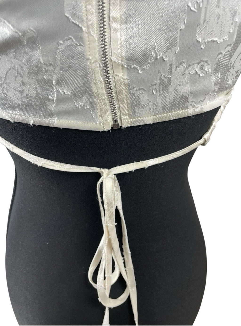 Pretty Little Thing Cream Satin Crop Top High Neck Tie Back Women's UK Size 8