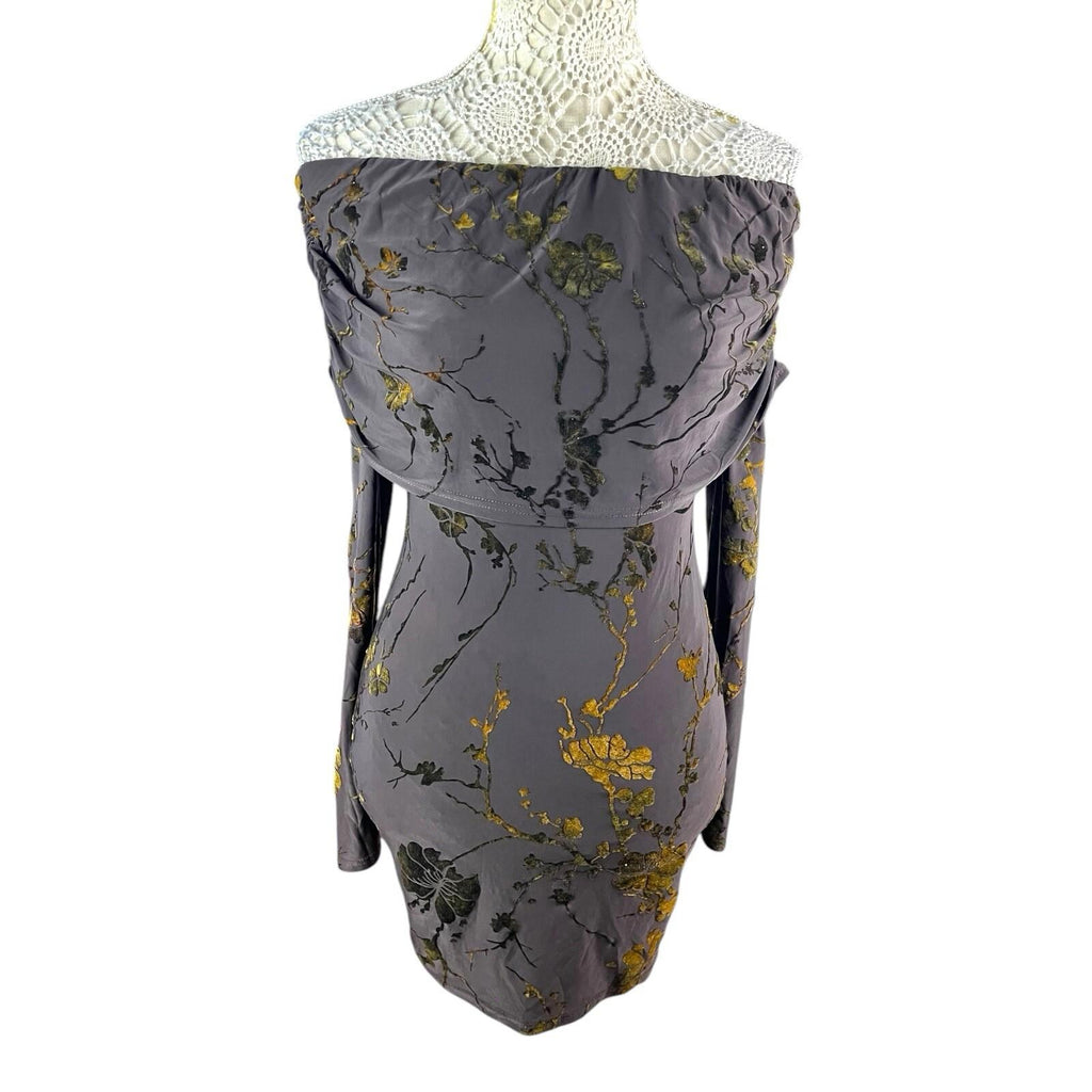 Pretty Little Thing Off Shoulder Mini Dress Women's UK Size 8 Long Sleeve Ruched