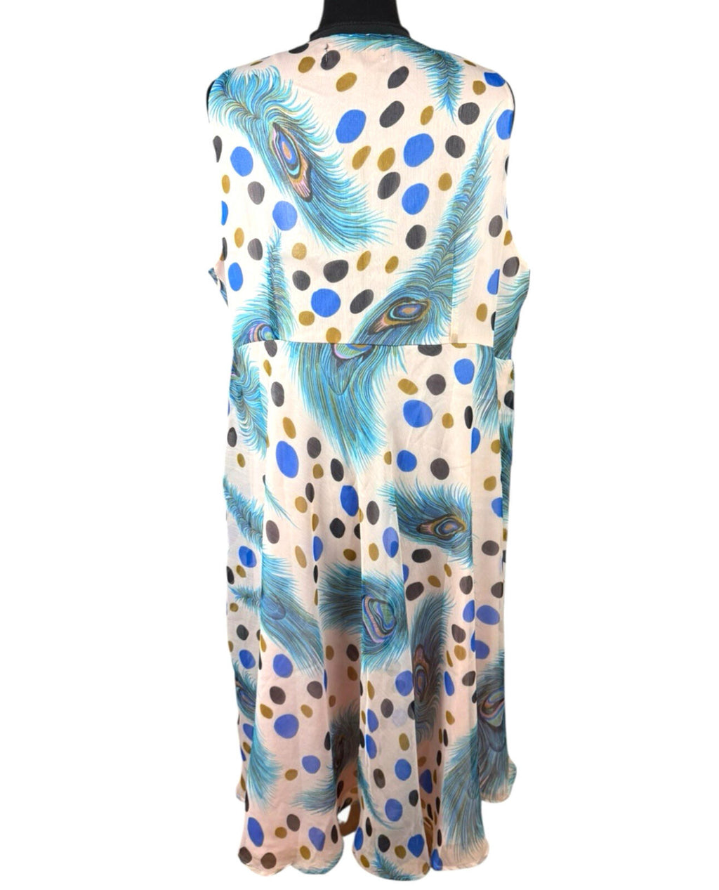 Marksharn White Marksharn Chiffon Party Dress Women's UK Size 3XL Peacock Design Multicolour