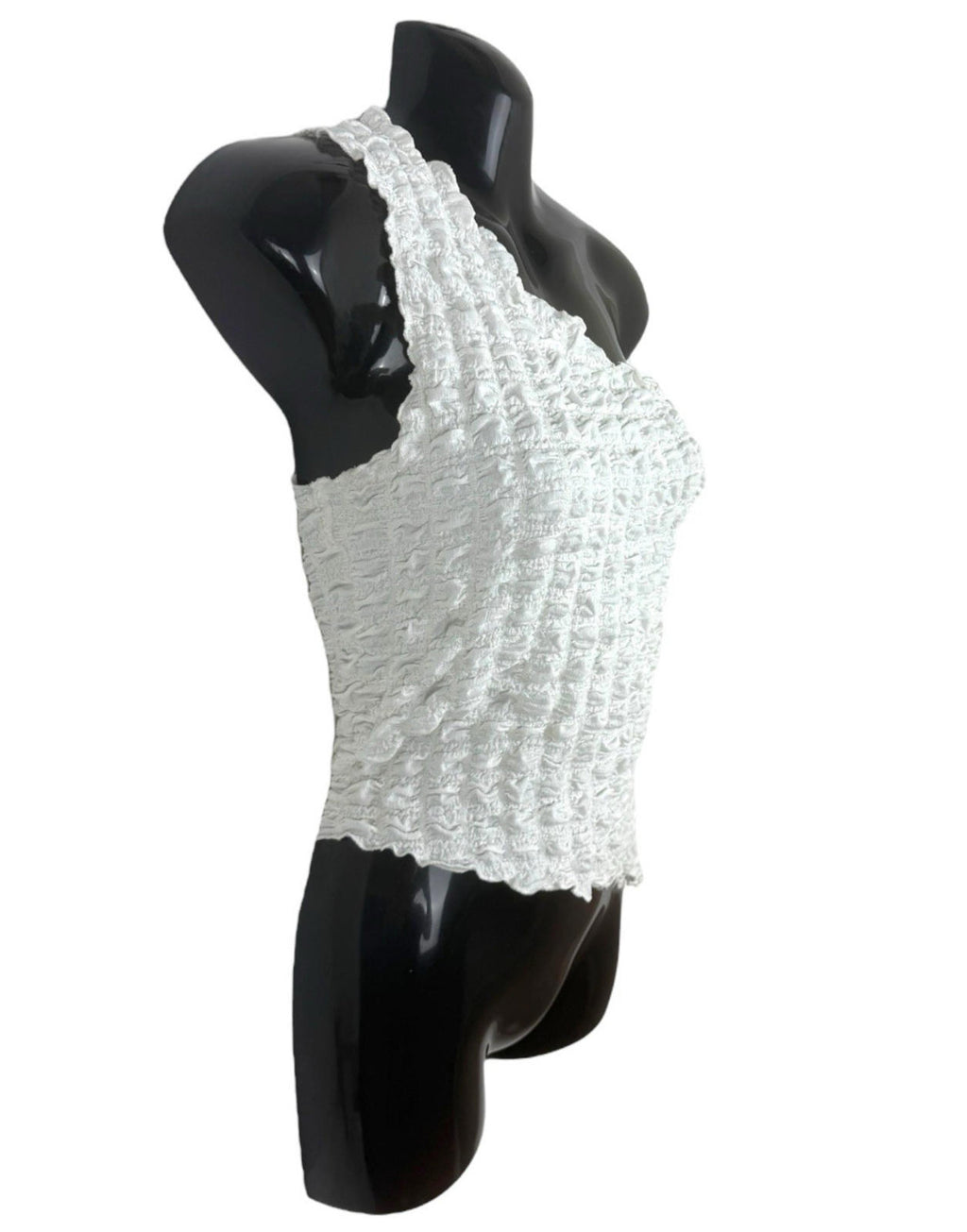 Divided White One Shoulder Top Textured Women's UK Size XS